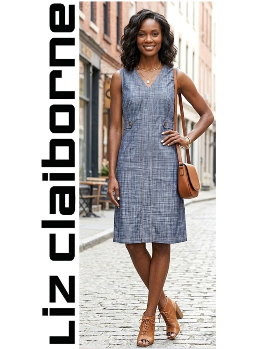 (3 for $30) LIZ CLAIBORNE - 100% cotton dark chambray sleeveless dress